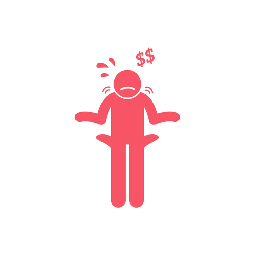 stick figure person with pockets out showing no money graphic for seo mini kit